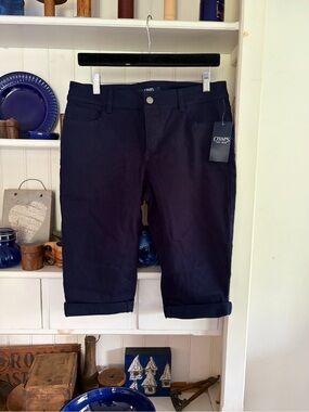 Chaps Navy Blue Capri Pants with Rolled Hem